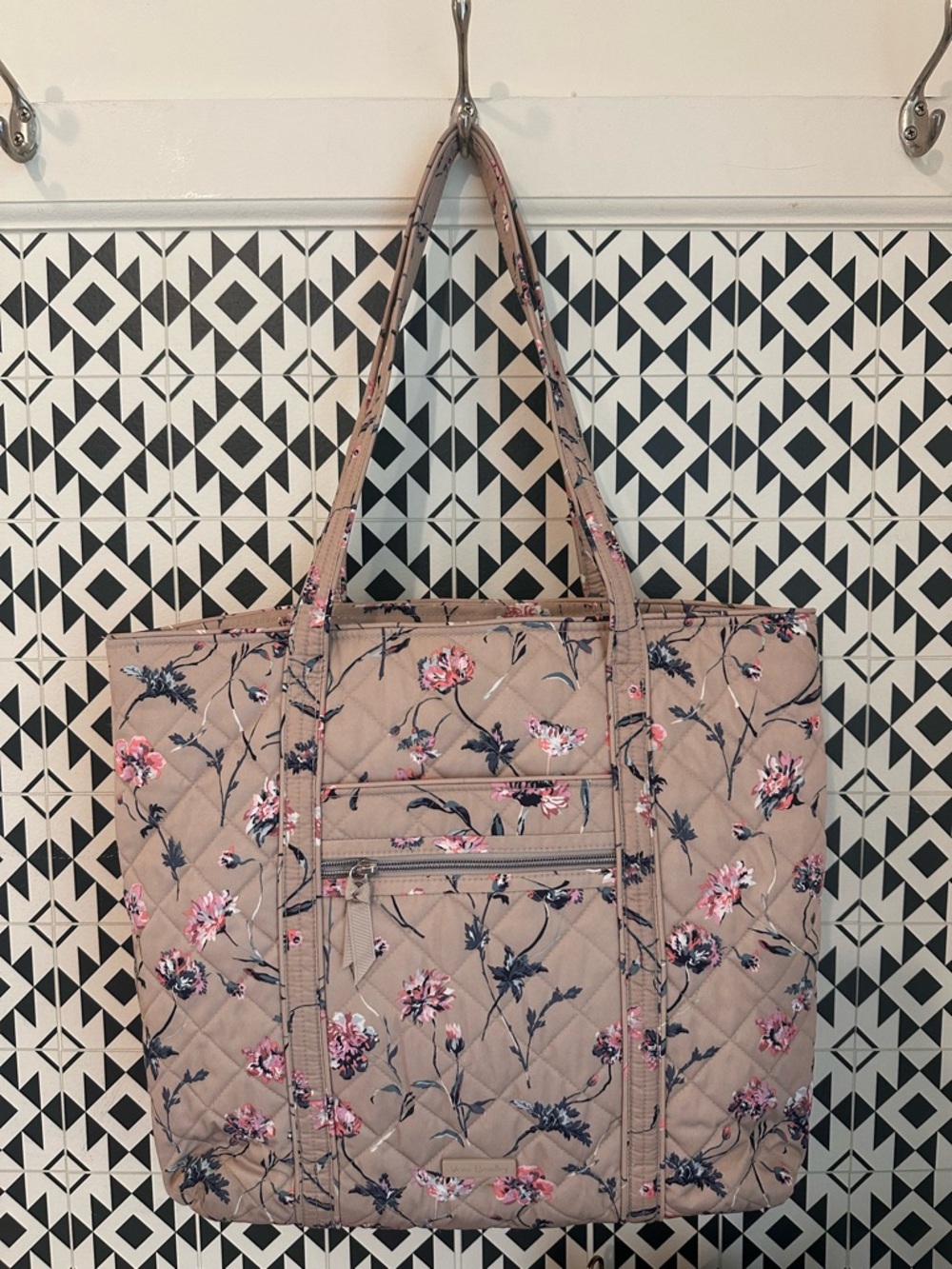 Vera Bradley Taupe Floral Quilted Tote